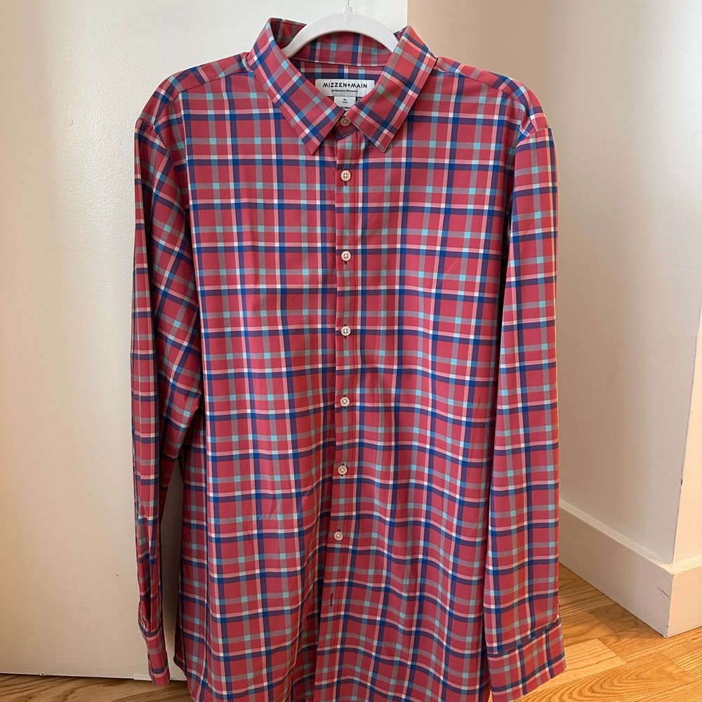 Mizzen + Main Men's Red Plaid Performance Dress Shirt